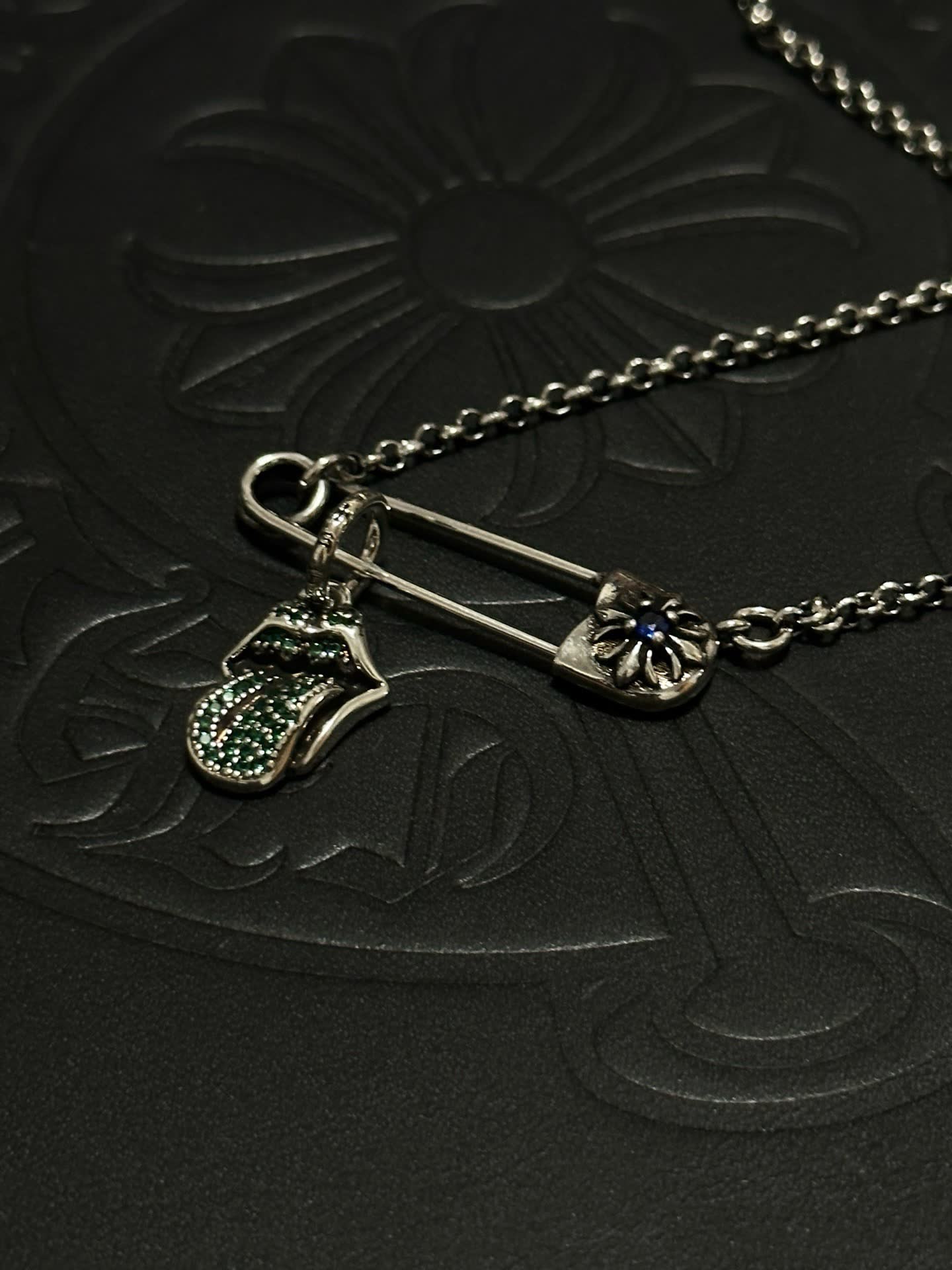 Chrome Hearts Rolling Stones Tongue Safety Pin Necklace